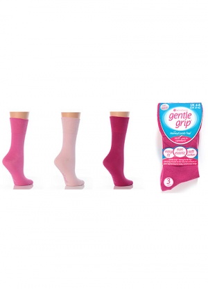 3 pair pack Gentle Grip Socks in Pink